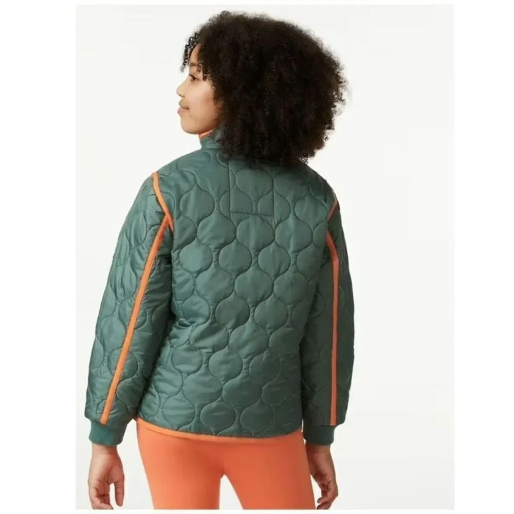Free Assembly Girl’s Duck Green Lightweight Quilted Full Zip Jacket Medium 7/8
